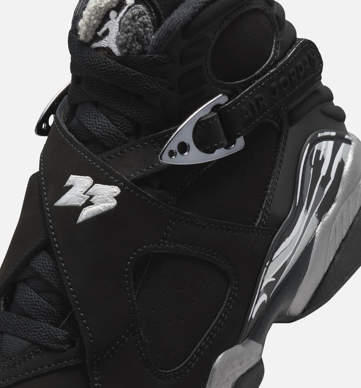 Air Jordan 8 Retro Chrome Black and Light Graphite Grade School - Black/White/Light Graphite