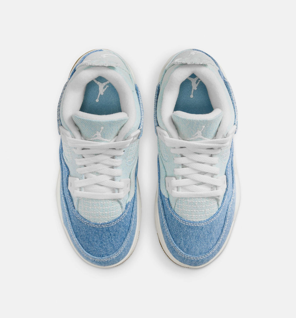 Air Jordan 4 Retro Worn Blue Preschool - Sail/Worn Blue/Metallic Gold