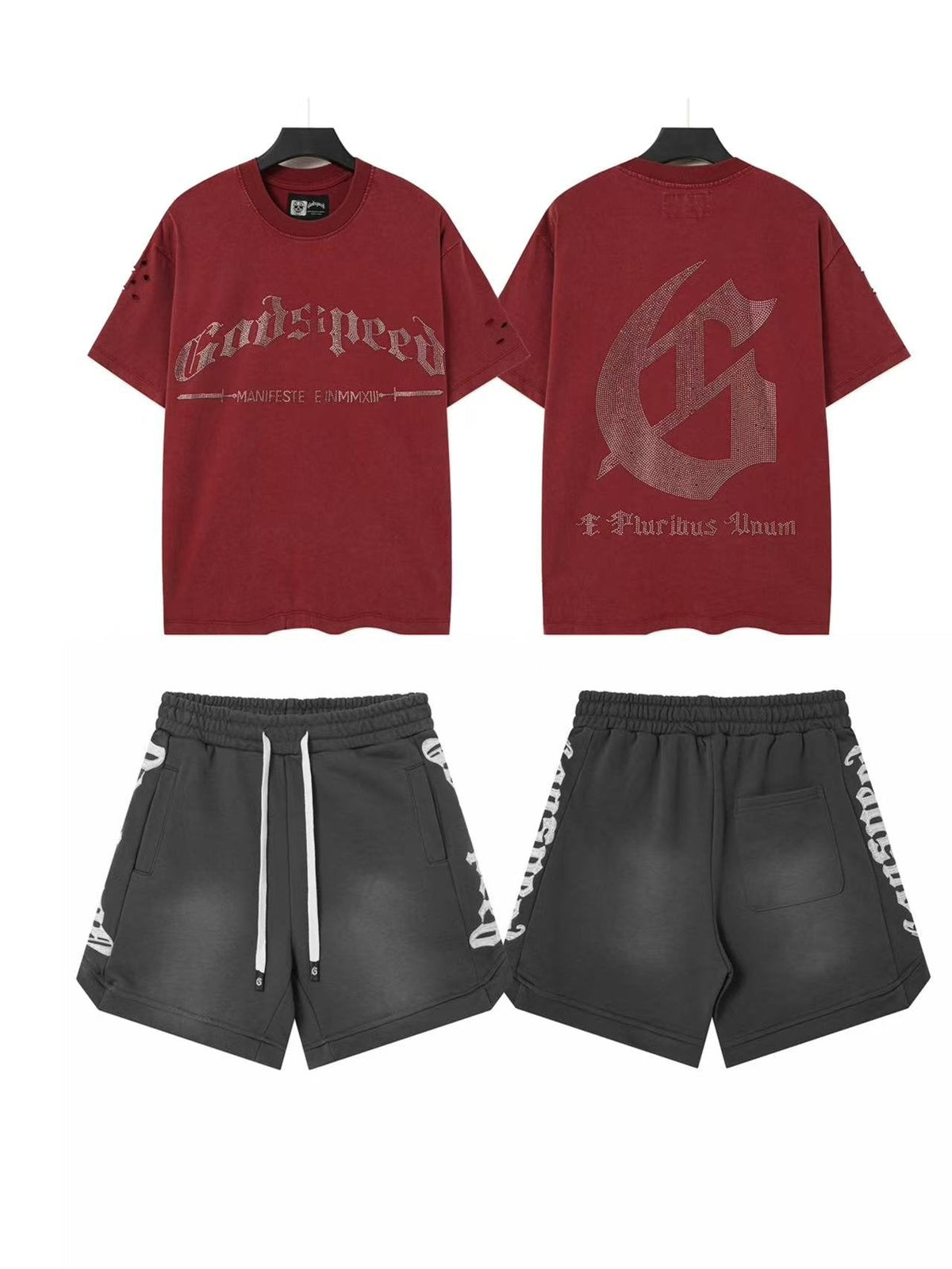 Godspeed Red Graphic T-Shirt & Black Shorts Set